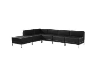 6 Piece Black LeatherSoft Modular Sectional Configuration - Stainless Steel Legs