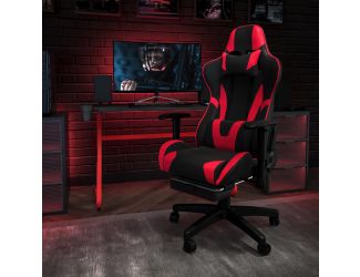 Desk Bundle - Red Gaming Desk, Cup Holder, Headphone Hook and Reclining Chair