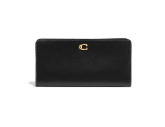 Smooth Leather Skinny Wallet - Black/Brass