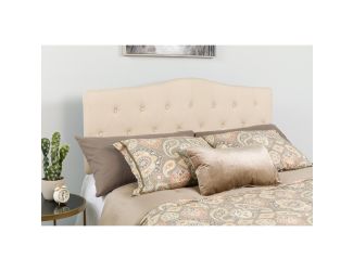 Arched Button Tufted Upholstered King Size Headboard in Beige Fabric