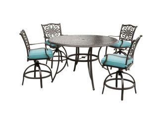Traditions 5-Piece High-Dining Set in Blue with Four Swivel Chairs and a 60 In. Cast-top Table