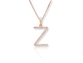 PARIKHS Initial Pendant Alphabet 'Z' in CZ with chain in 925 Sterling Silver with Rose Plating