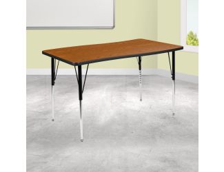 28"W x 47.5"L Rectangle Wave Collaborative Oak Adjustable Height Activity Table