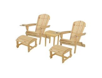 Blizzard - 2 Foldable Adirondack Chairs w/Cup Holders, 2 Ottoman & End Table - Natural