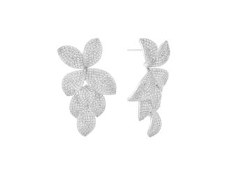 Pave Flower Petal Drop Stud Earrings Size 2"