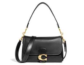 Soft Calf Leather Tabby Shoulder Bag - Black/Brass