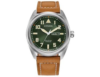 Men'sGarrison Eco-Drive watch, Brown Leather Strap with Green dial