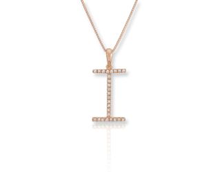 PARIKHS Diamond Initial Pendant Alphabet 'I' in 10K Rose Gold 0.10 ct , IJK color - I3 clarity