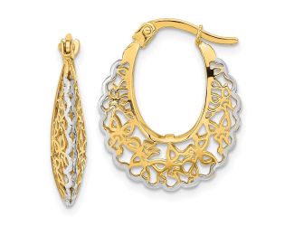 14k Rhodium-plated Polished Filigree Hoop Earrings