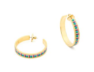 Heritage Spade Flower Hoops - Blue Madras