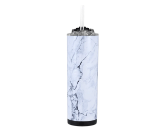 IceShaker 20oz Insulated Stainless Steel Skinny - Tumbler w/Straw & Lid-White Marble