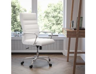 High Back White LeatherSoft Executive Swivel Office Chair with Chrome Frame/Arms