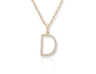 PARIKHS Diamond Initial 'D' Pendant Necklace in 18k Yellow Gold over Sterling Silver 0.10ct IJK-I2