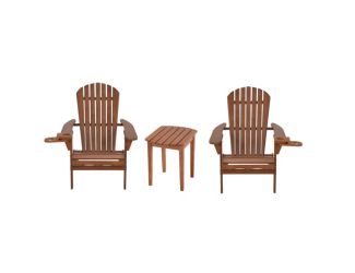 Blizzard - 2 Foldable Adirondack Chairs w/Cup Holders & End Table - Walnut