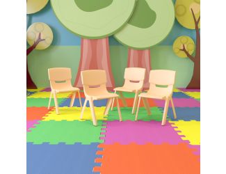 4 Pack Natural Plastic Stack School Chair with 13.25"H Seat, K-2 School Chair