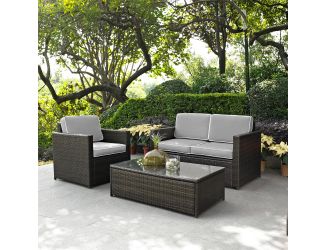 Palm Harbor 3 Piece Outdoor Wicker Seating Set With Grey Cushions