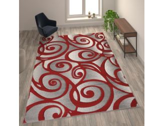 Swirled High-Low Pile Sculpted Multipurpose Area Rug in Red - 8' x 10'