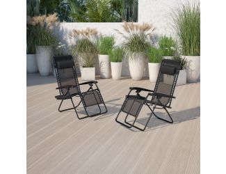 2 Pack Adjustable Mesh Zero Gravity Lounge Chair with Cup Holder Tray - Black