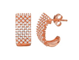 PARIKHS Rose Gold Plated Thick Checkered CZ Semi-Huggie Earring in 925 Sterling Silver