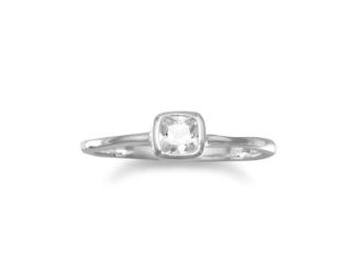 Sterling Silver and Square Cubic Zirconia Ring, Size 8