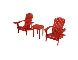 Earth Collection Adirondack Chair w/Phone & Cup Holder, Set of 2 w/End Table - Red