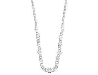 Curb Chain Graduated with 5 Cubic Zirconia - Silvertone Plating