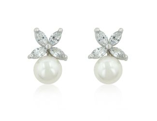 Flower Topped Pearl Stud Earrings