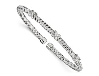 Sterling Silver Rhodium-plated CZ Woven Cuff