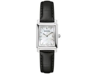 Ladies' Sutton Gold & Black Leather Strap Rectangle Watch Mother-of-Pearl Dial