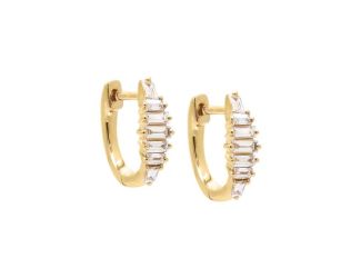 Diamond Baguette Huggie Earrings 14K Size 11MM