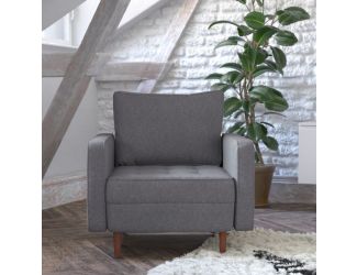 Compact Dark Gray Faux Linen Upholstered Tufted Chair with Wooden Legs