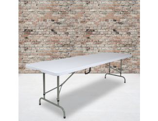 8-Foot Height Adjustable Bi-Fold Granite White Plastic Folding Table with Handle
