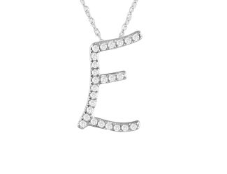 PARIKHS Diamond Initial Pendant Alphabet 'E' in 14K White Gold over Sterling Silver 0.12ct, IJK - I3
