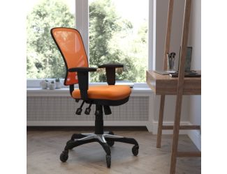 Mid-Back Ergonomic Multifunction Mesh Chair with Polyurethane Wheels-Orange
