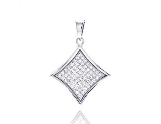 PARIKHS Rhodium Plated Square Micro Pave CZ Dangling Pendant with Chain in 925 Sterling Silver