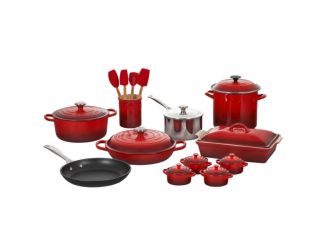 20pc Mixed Material Cookware & Kitchen Set Cerise