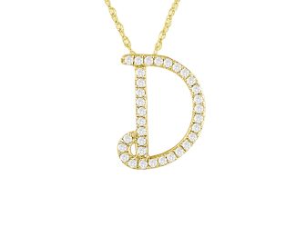 PARIKHS Initial Pendant Alphabet 'D' in CZ with chain in 925 Sterling Silver with Yellow Plating