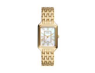Ladies' Raquel Gold-Tone Stainless Steel Rectangular Watch MOP Dial