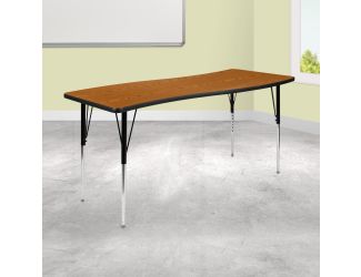 26"W x 60"L Rectangular Wave Collaborative Oak Adjustable Height Activity Table