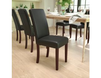 Black LeatherSoft Parsons Chair with Solid Hardwood Frame Construction
