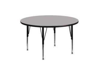 42" Round Grey Thermal Laminate Activity Table - Height Adjustable Short Legs