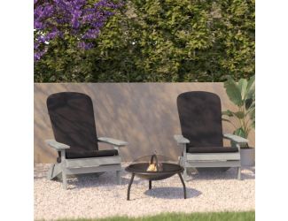 Indoor/Outdoor Gray Folding Adirondack Chairs with Gray Cushions - Set of 2