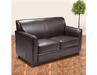 Brown LeatherSoft Loveseat w/ Clean Line Stitched Frame - Reception Seating