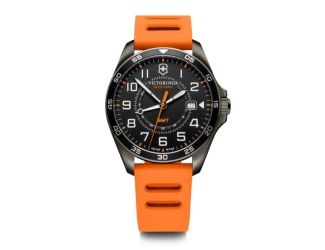 Fieldforce Sport Gmt, 42mm, Black Bezel, Black Dial, Orange Rubber Strap