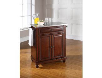 Cambridge Stainless Steel Top Kitchen Island Mahogany Finish