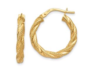 14K Yellow Twisted Textured Hoop Earrings