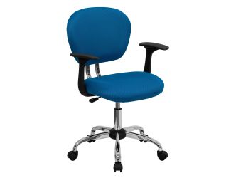 Mid-Back Turquoise Mesh Padded Swivel Task Office Chair with Chrome Base & Arms