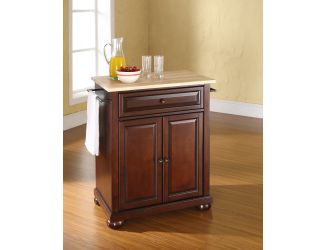 Alexandria Natural Top Kitchen Island in Mahogany Finish