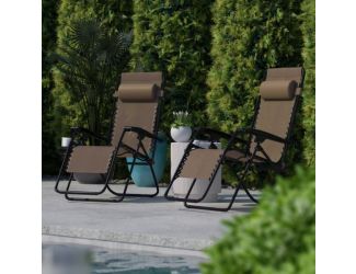 2 Pack Adjustable Mesh Zero Gravity Lounge Chair with Cup Holder Tray - Navy