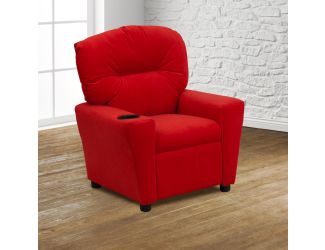 Contemporary Red Microfiber Kids Recliner with Cup Holder - Hardwood Frame